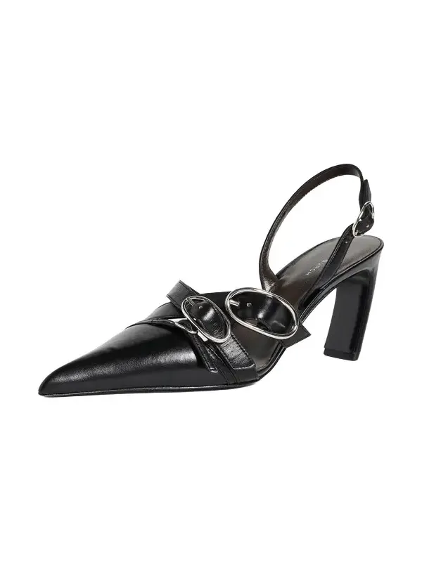 Multi Buckle Slingback Leather Heels 75mm