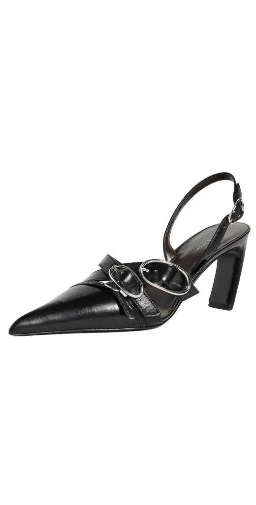 Multi Buckle Slingback Leather Heels 75mm