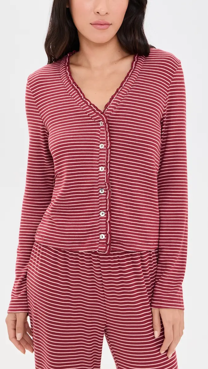 PJ Salvage Pretty Stripes Henley Cardigan | Thumbnail 2 PJ Salvage Pretty Stripes Henley Cardigan | Thumbnail 2