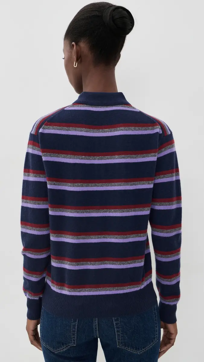 Madewell Polo Sweater In Soft Wool Navy And Merlot Multi Stripe | Thumbnail 3