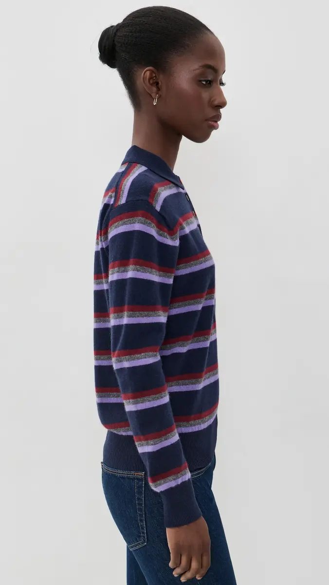 Madewell Polo Sweater In Soft Wool Navy And Merlot Multi Stripe | Thumbnail 4