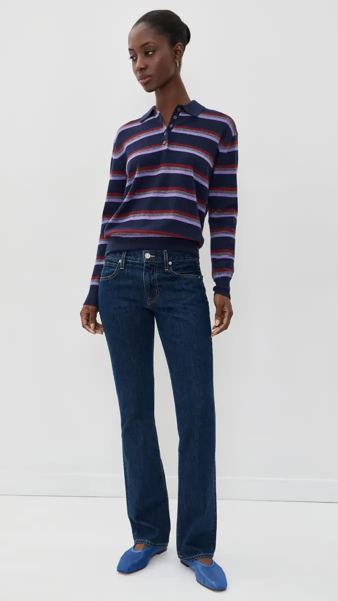 Madewell Polo Sweater In Soft Wool Navy And Merlot Multi Stripe | Thumbnail 5