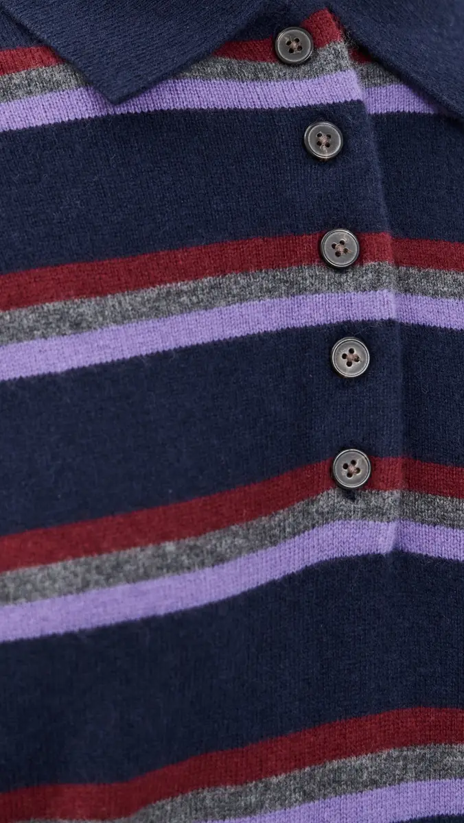 Madewell Polo Sweater In Soft Wool Navy And Merlot Multi Stripe | Thumbnail 6