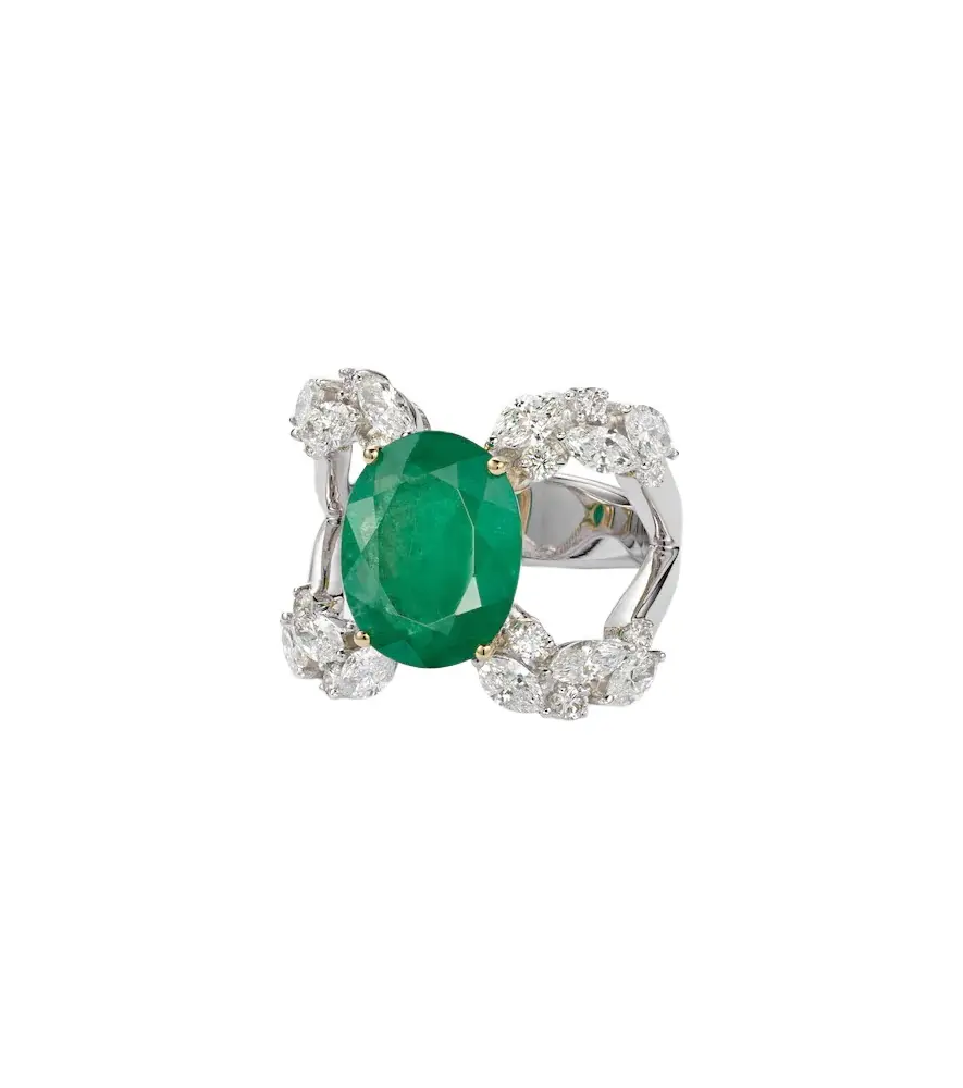YEPREM Reign Supreme 18kt white and yellow gold ring with emerald and diamonds
