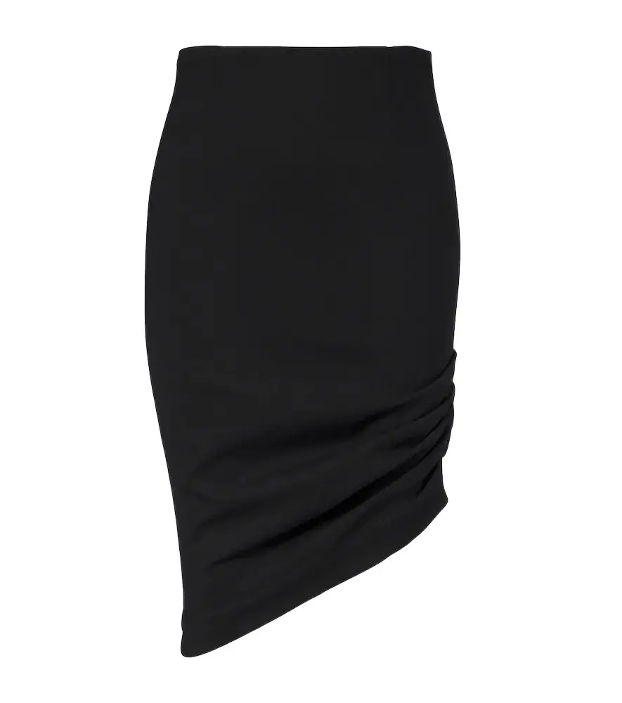 Carolina Herrera Asymmetric gathered wool-blend midi skirt