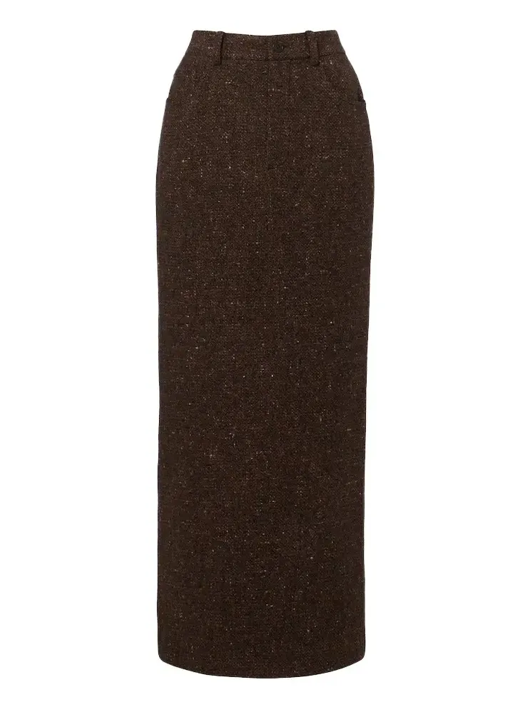 Wool and cashmere-blend tweed maxi skirt