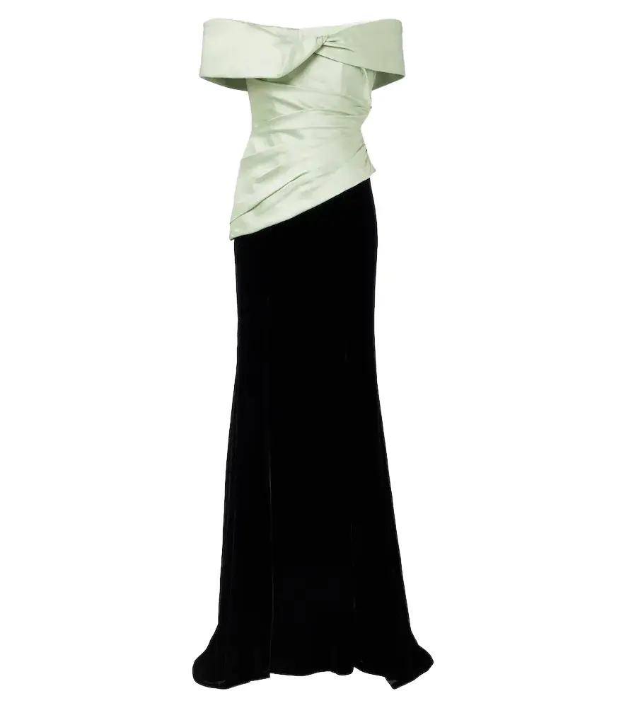 Costarellos Devina pleated off-shoulder corset gown