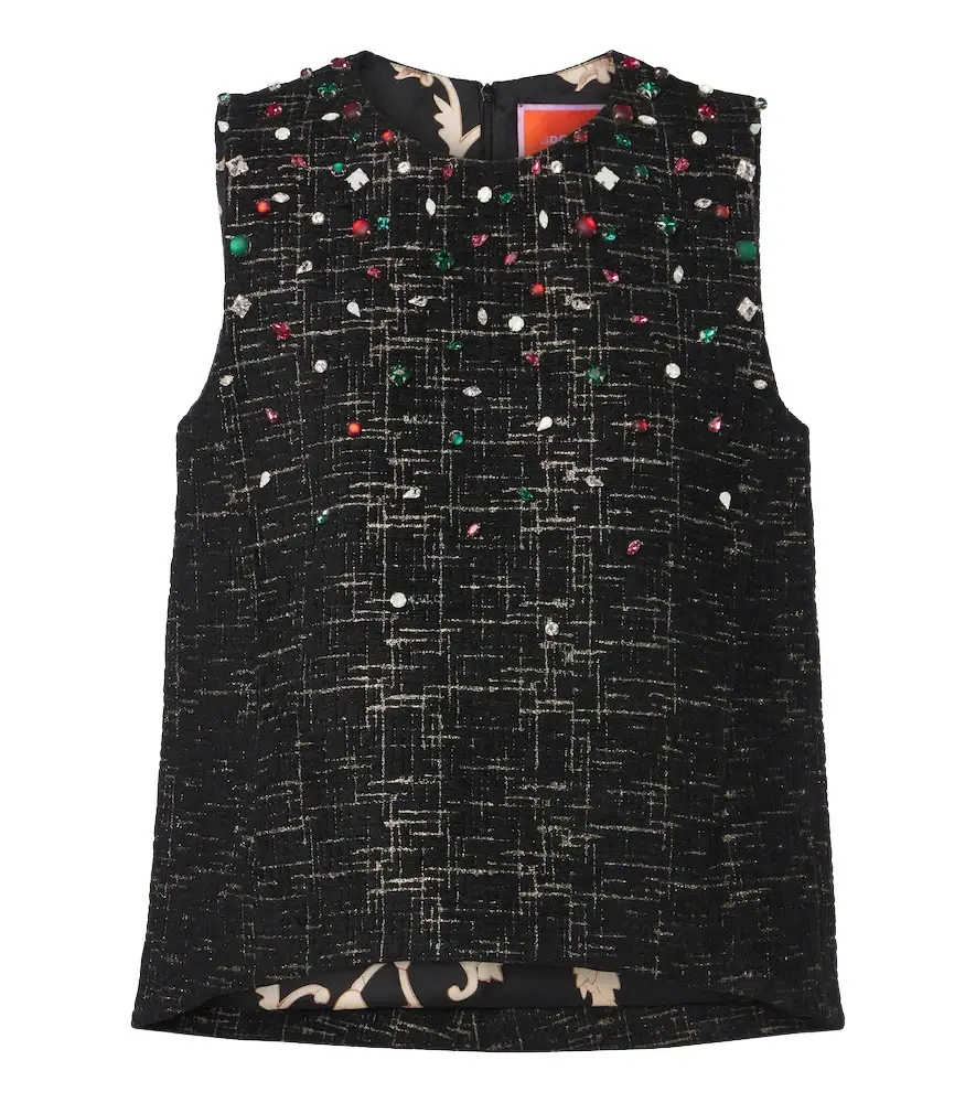 La Scala embellished bouclé Lurex top
