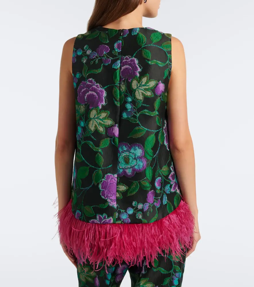 La DoubleJ La Scala feather-trimmed jacquard top | Thumbnail 2