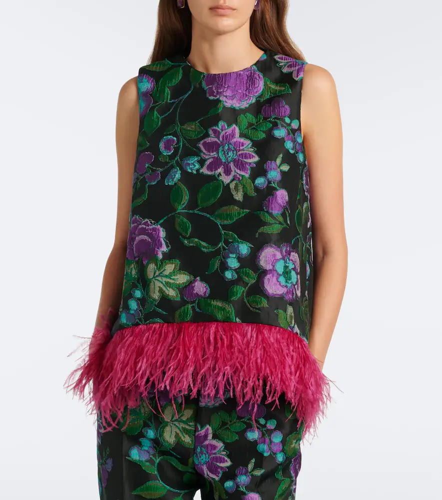 La DoubleJ La Scala feather-trimmed jacquard top | Thumbnail 3