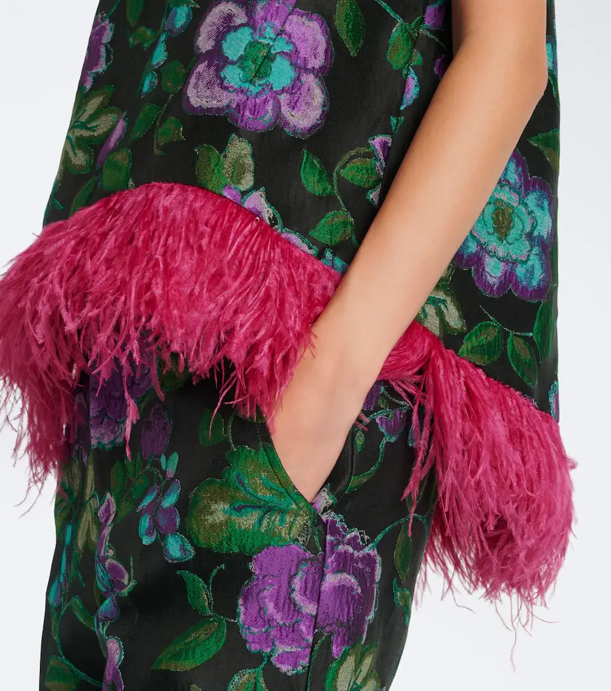 La DoubleJ La Scala feather-trimmed jacquard top | Thumbnail 5