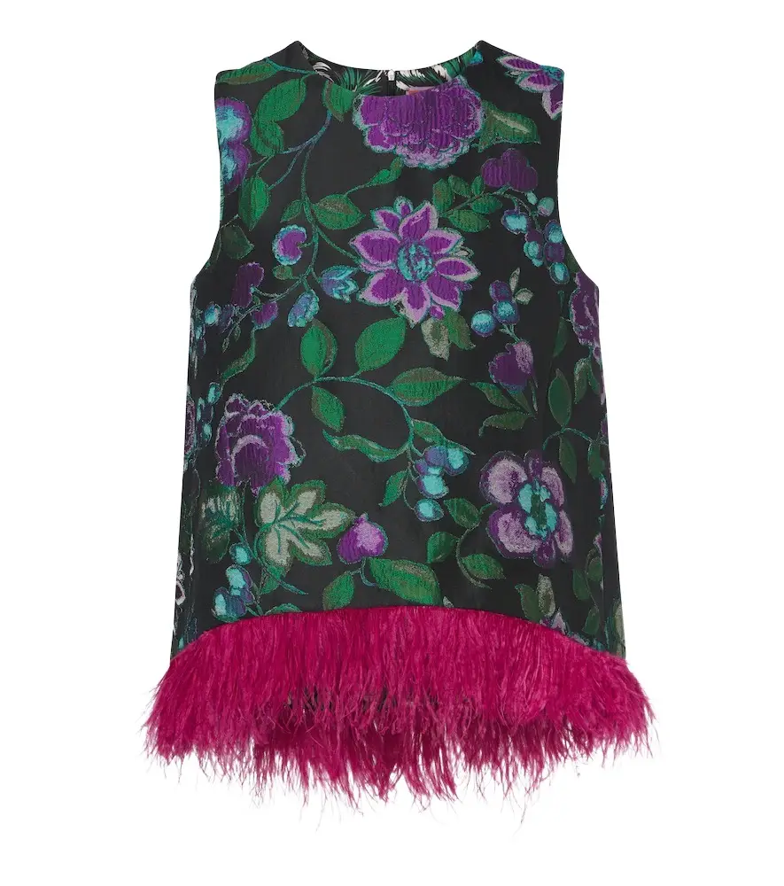La DoubleJ La Scala feather-trimmed jacquard top