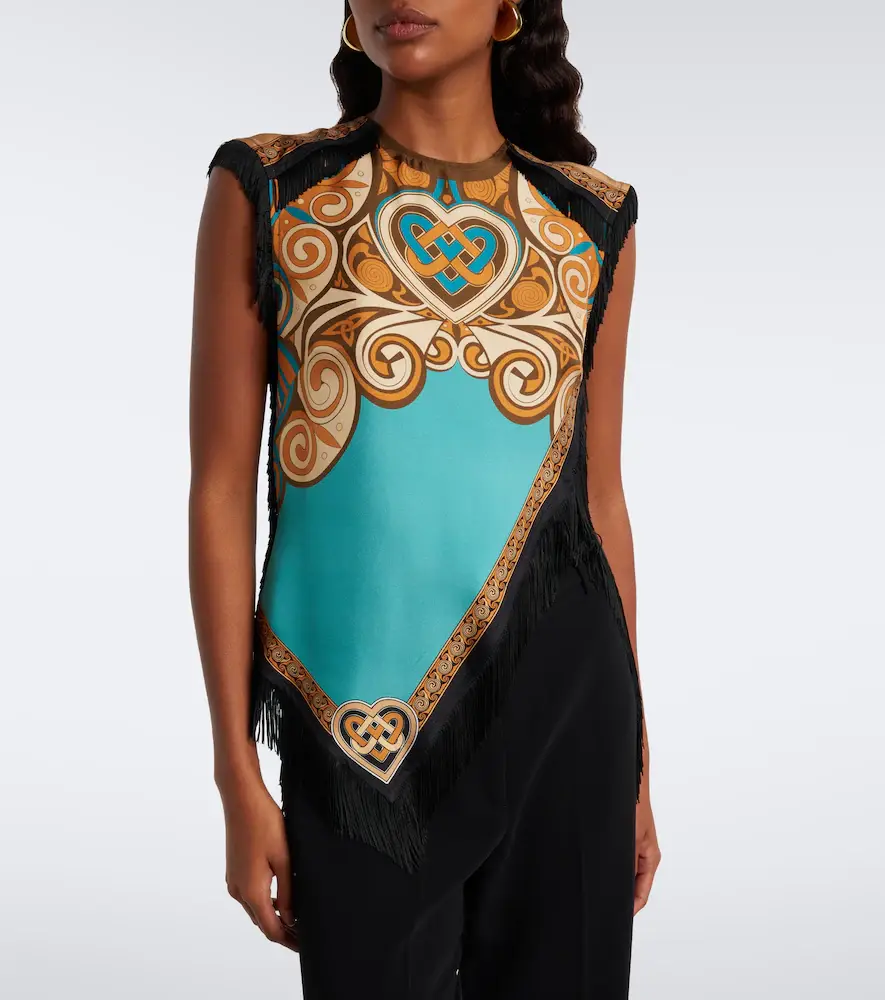 La DoubleJ Scarf printed fringed silk top | Thumbnail 2