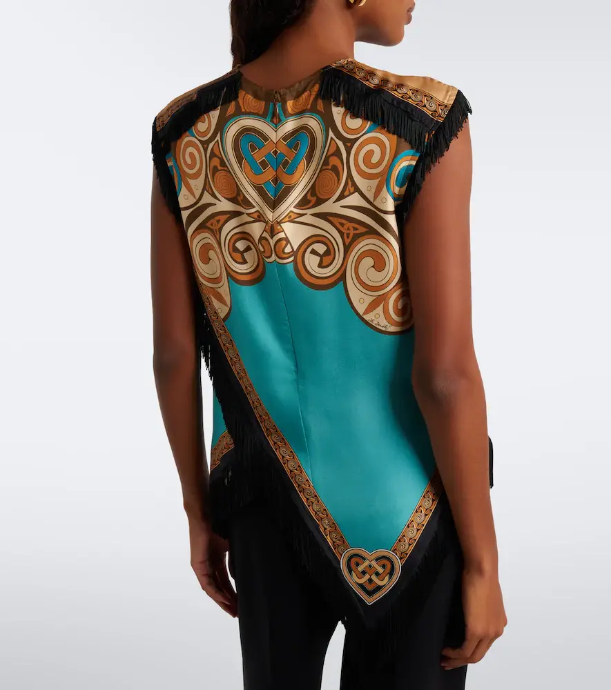 La DoubleJ Scarf printed fringed silk top | Thumbnail 3