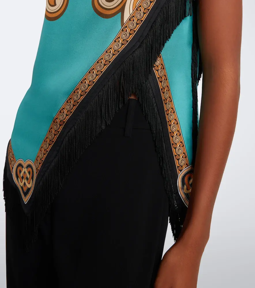 La DoubleJ Scarf printed fringed silk top | Thumbnail 4