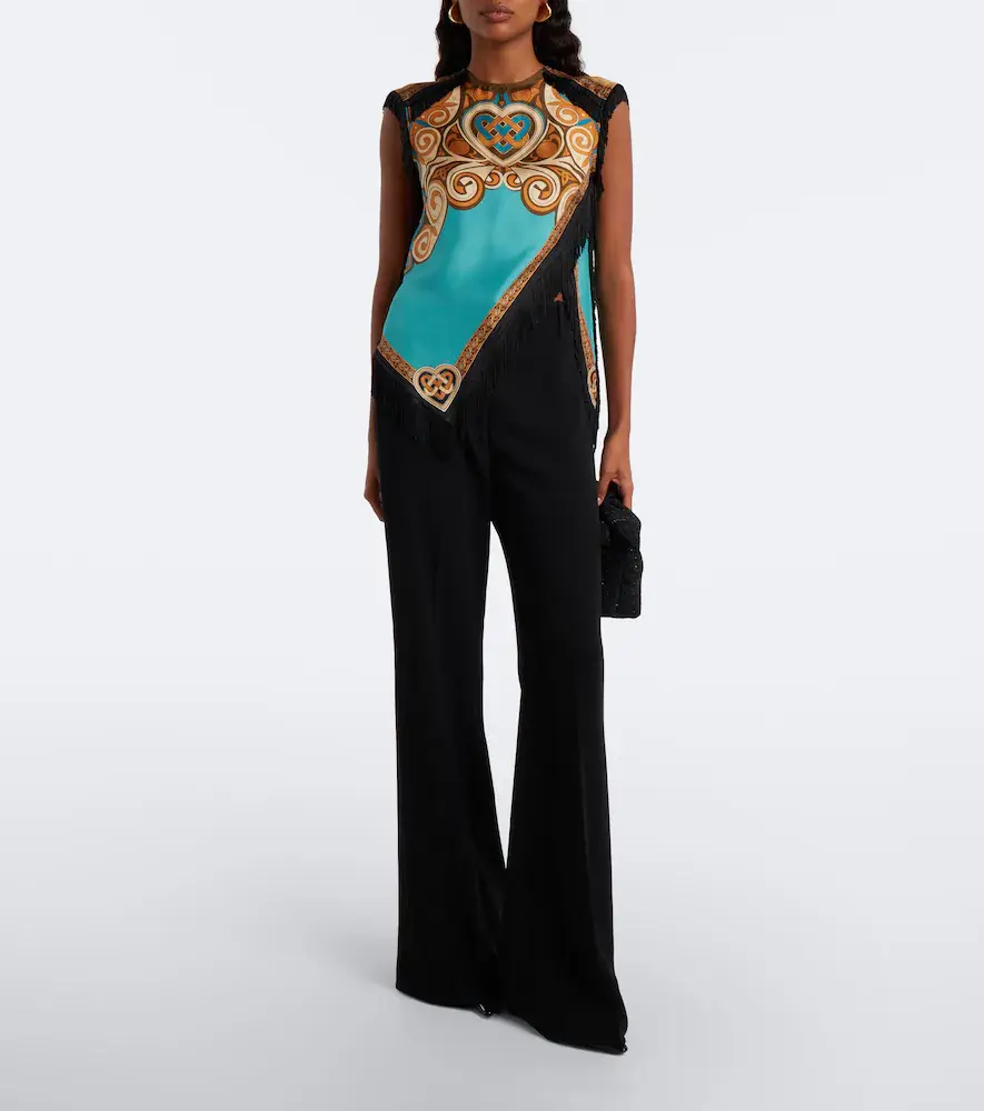 La DoubleJ Scarf printed fringed silk top | Thumbnail 5