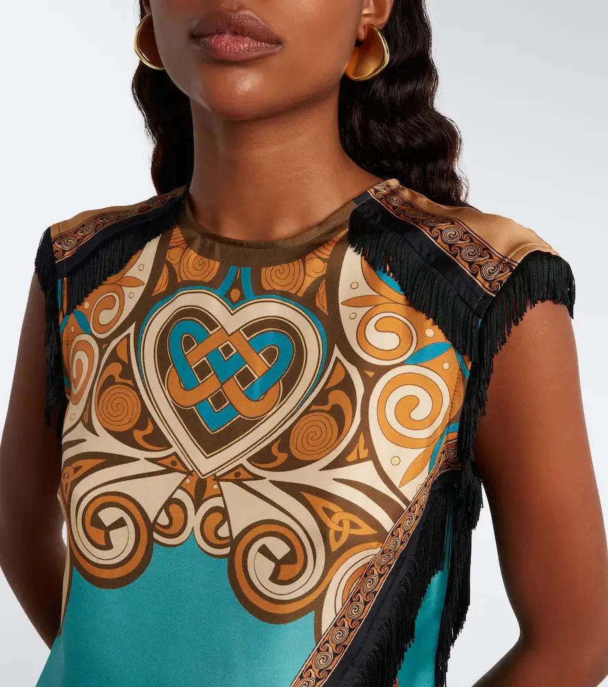 La DoubleJ Scarf printed fringed silk top | Thumbnail 6