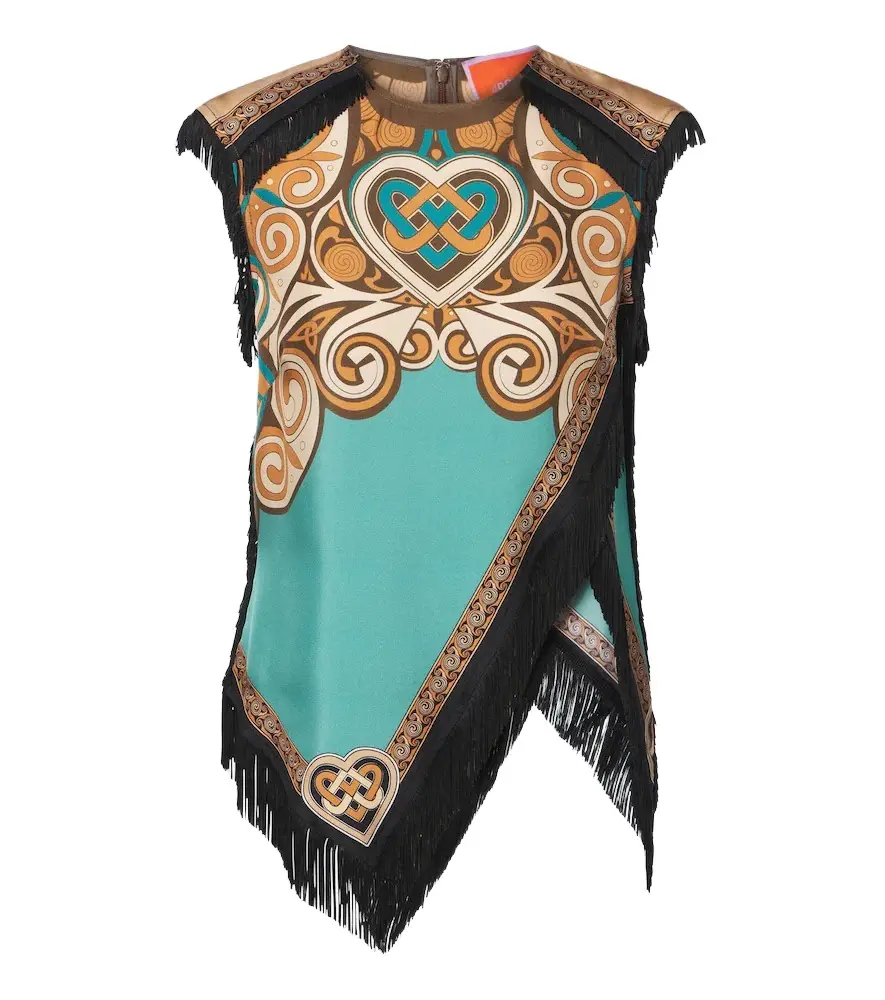 La DoubleJ Scarf printed fringed silk top