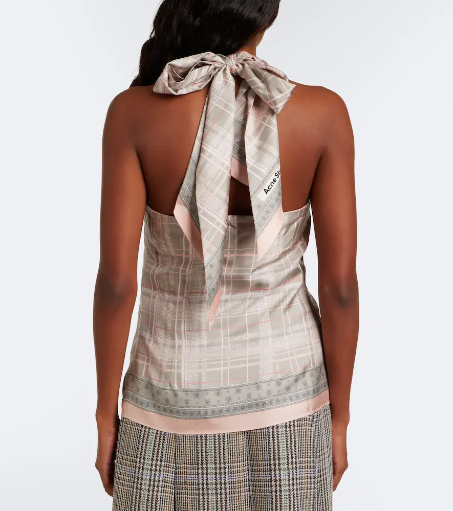Acne Studios Checked scarf-detail silk top | Thumbnail 4 Acne Studios Checked scarf-detail silk top | Thumbnail 4