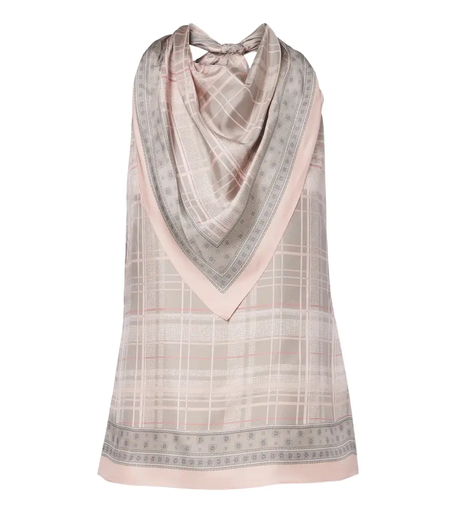 Checked scarf-detail silk top Checked scarf-detail silk top