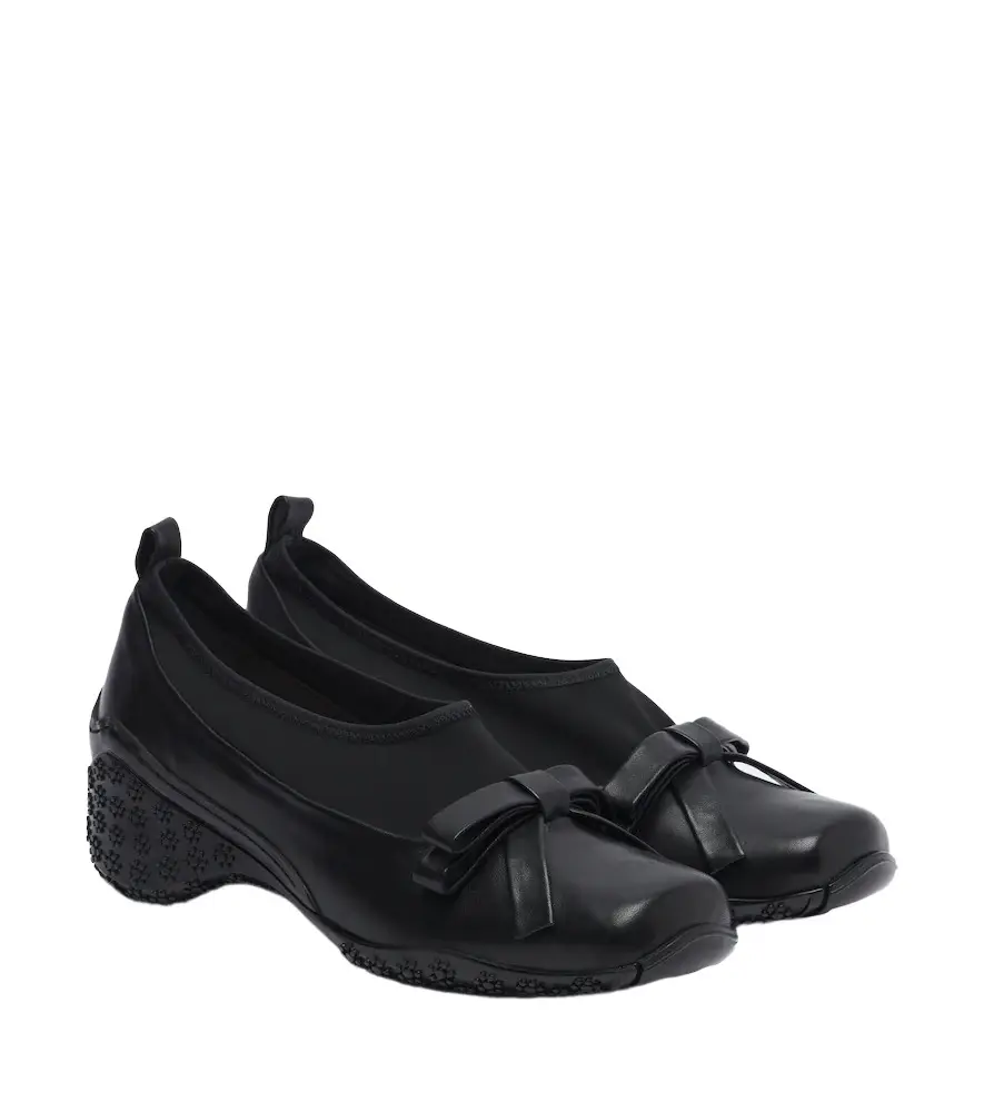Simone Rocha Bow-detail leather-trimmed slip-on shoes