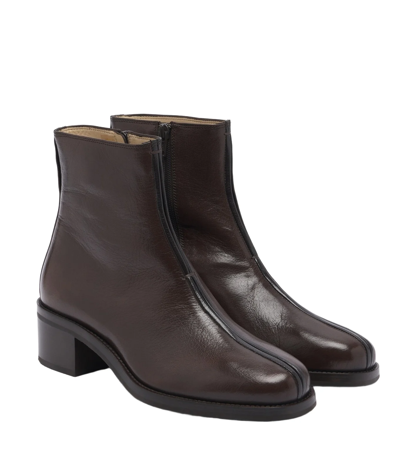 Piped leather ankle boots
