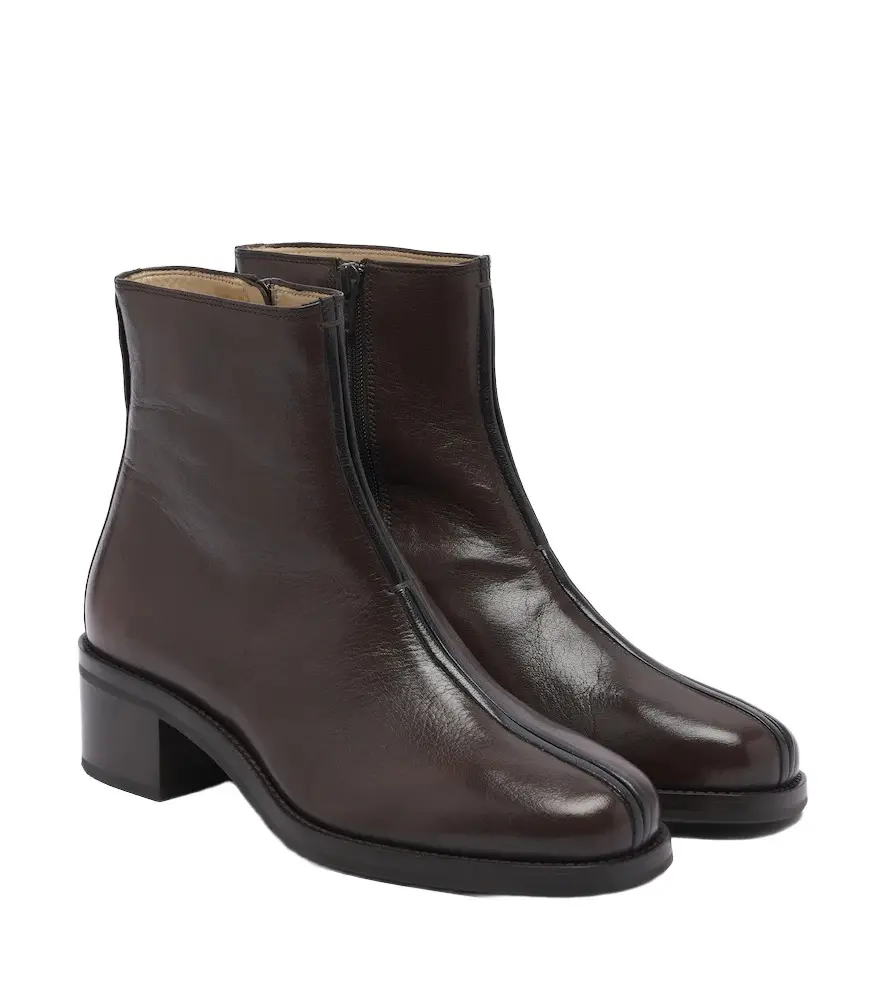Piped leather ankle boots