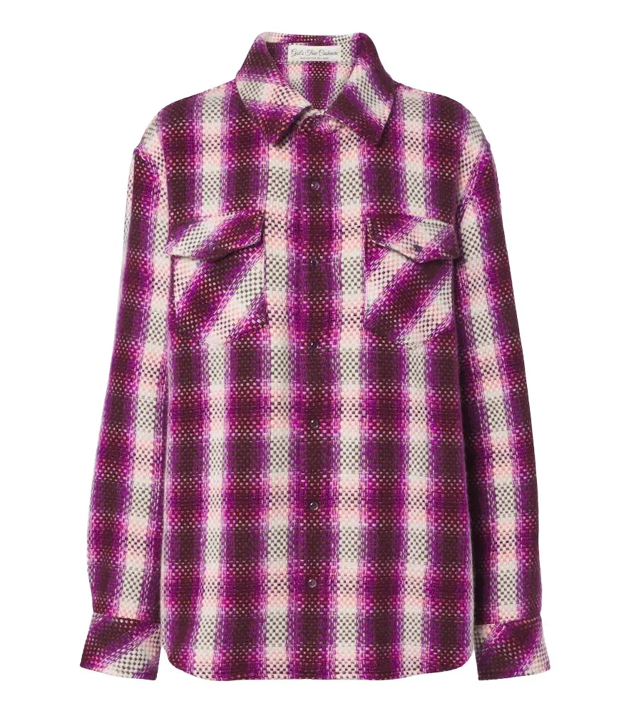 Frontier plaid cashmere shirt with amethysts Frontier plaid cashmere shirt with amethysts
