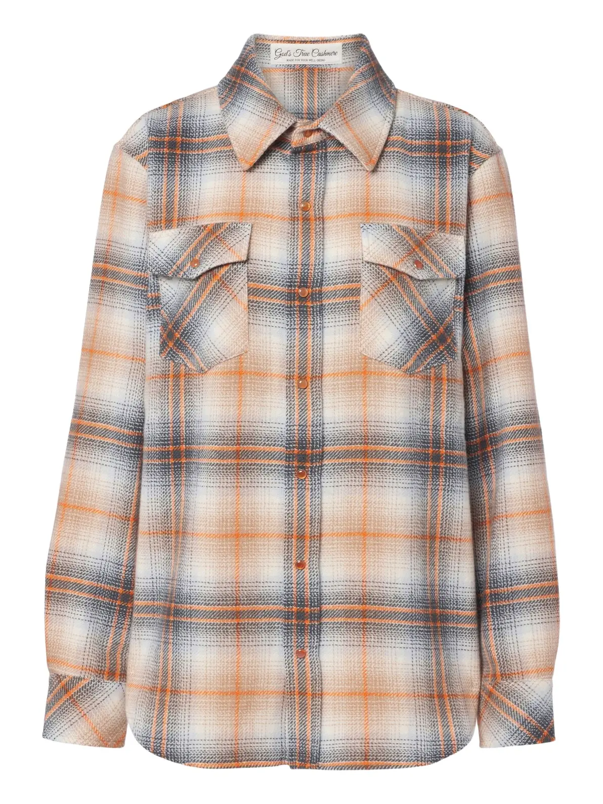 God’s True Cashmere Ironwood plaid cashmere shirt with carnelians
