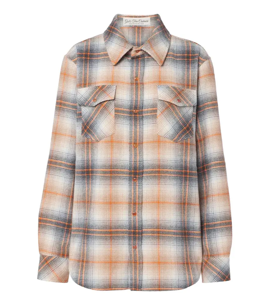 Ironwood plaid cashmere shirt with carnelians Ironwood plaid cashmere shirt with carnelians