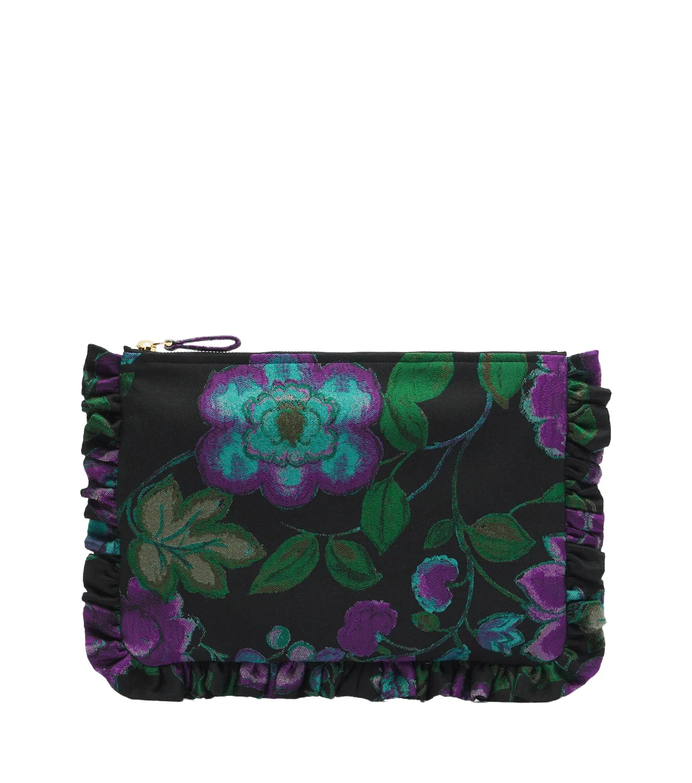 Floral ruffled jacquard pouch