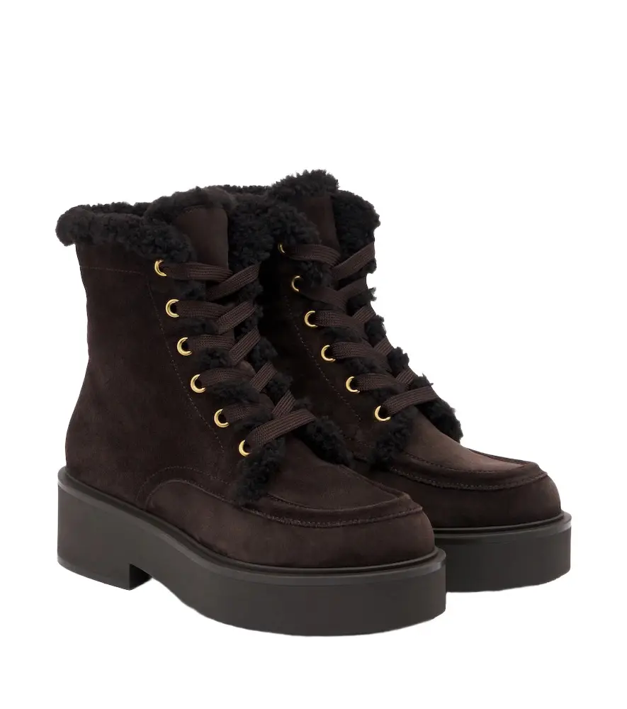 Shearling-lined suede lace-up boots