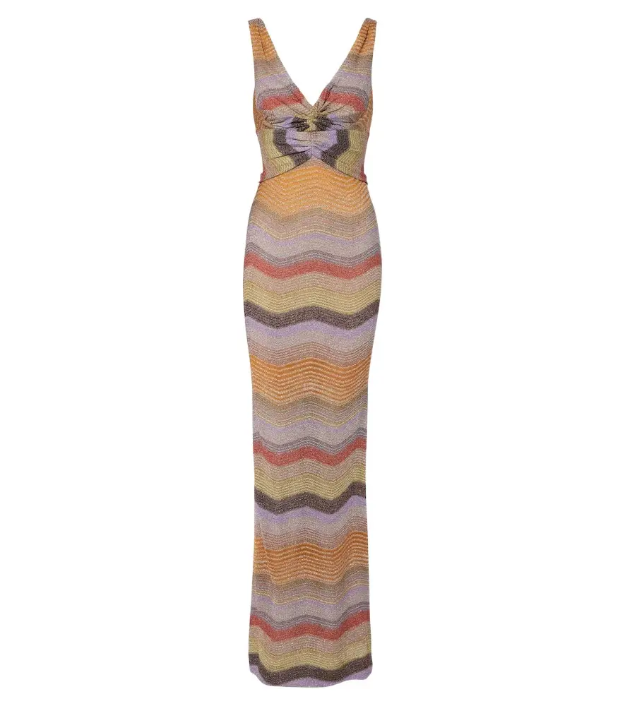 Missoni Wave gathered open-back lamé gown