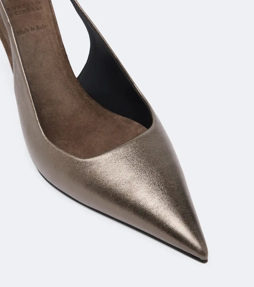 Brunello Cucinelli Monili metallic leather slingback pumps | Thumbnail 2