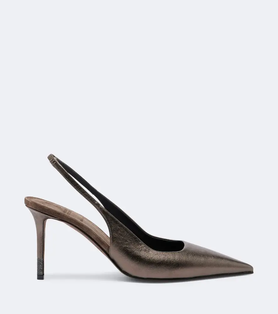 Brunello Cucinelli Monili metallic leather slingback pumps | Thumbnail 4