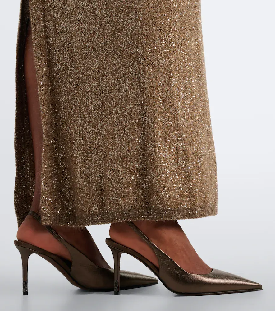 Brunello Cucinelli Monili metallic leather slingback pumps | Thumbnail 6