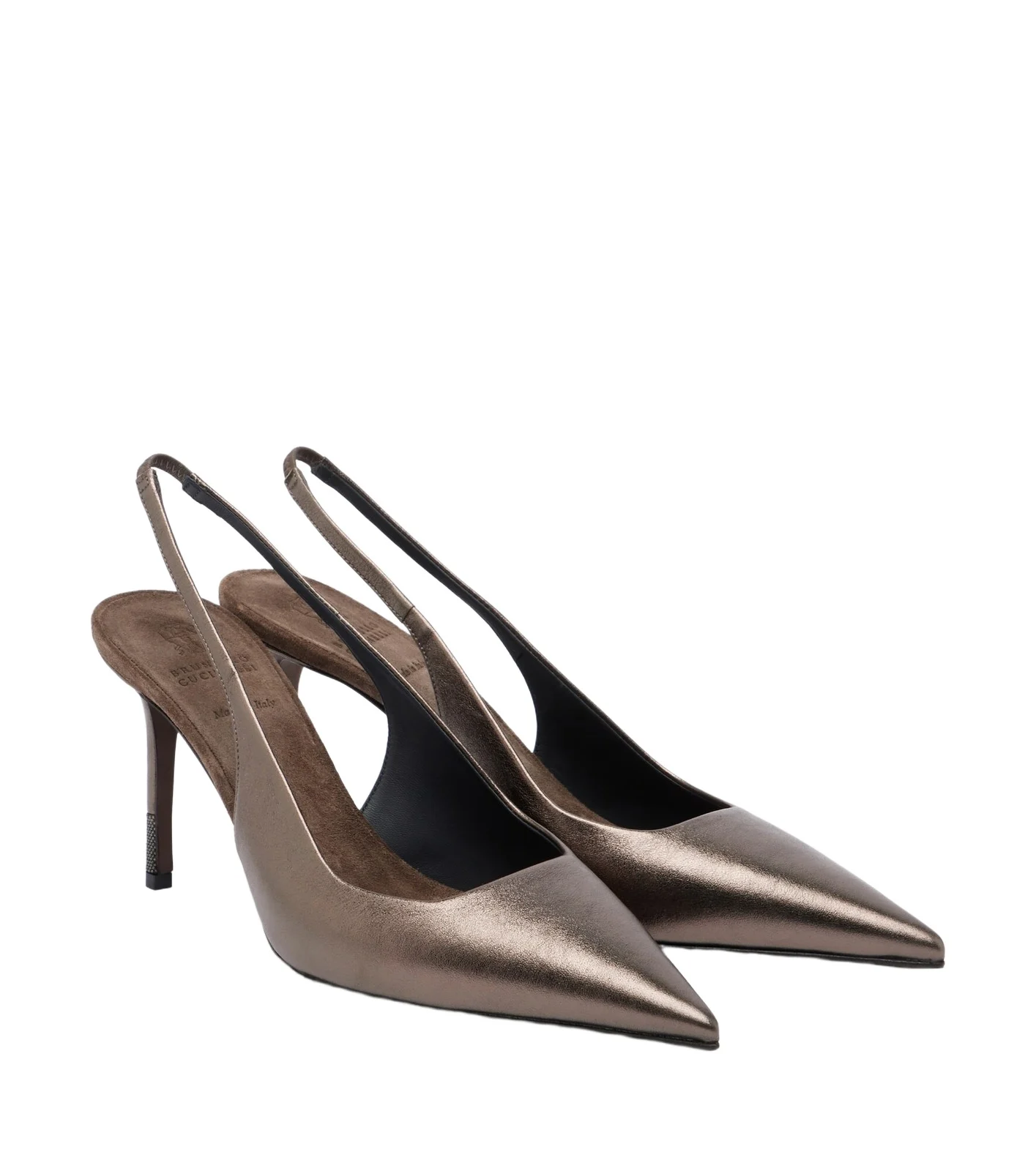 Monili metallic leather slingback pumps