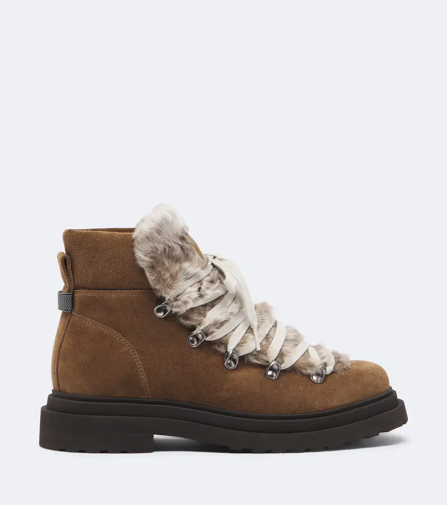 Brunello Cucinelli Monili shearling-trimmed suede lace-up boots | Thumbnail 2 Brunello Cucinelli Monili shearling-trimmed suede lace-up boots | Thumbnail 2