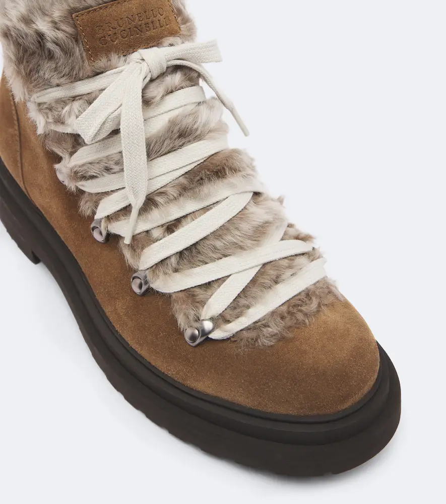 Brunello Cucinelli Monili shearling-trimmed suede lace-up boots | Thumbnail 3 Brunello Cucinelli Monili shearling-trimmed suede lace-up boots | Thumbnail 3