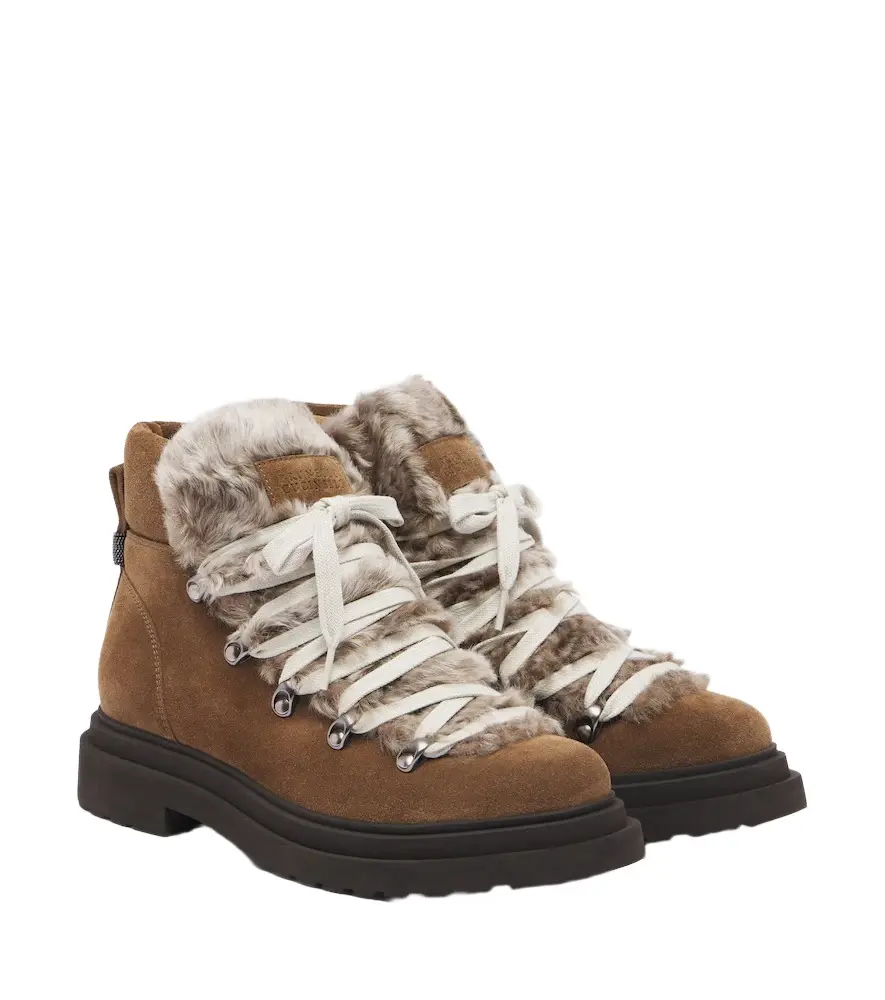 Monili shearling-trimmed suede lace-up boots Monili shearling-trimmed suede lace-up boots