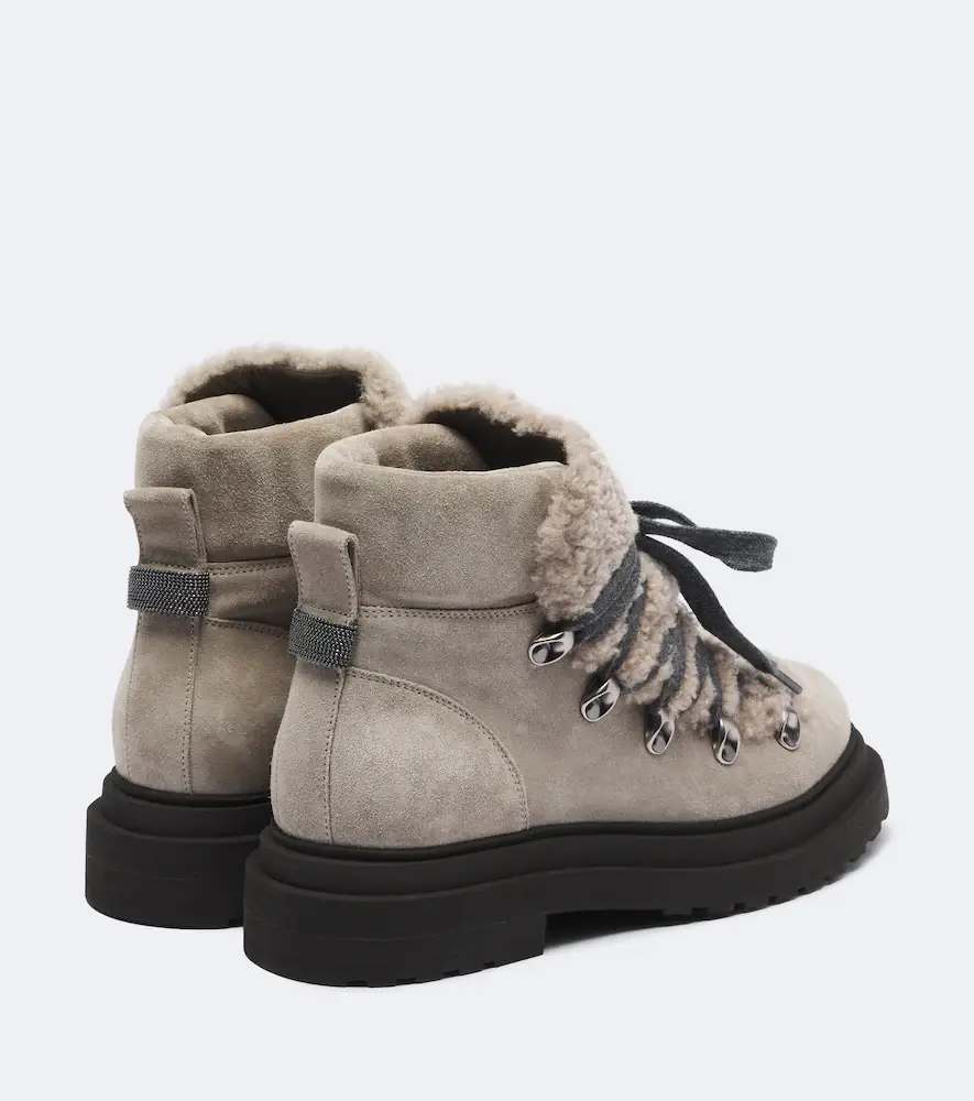 Brunello Cucinelli Monili shearling-trimmed suede lace-up boots | Thumbnail 3 Brunello Cucinelli Monili shearling-trimmed suede lace-up boots | Thumbnail 3