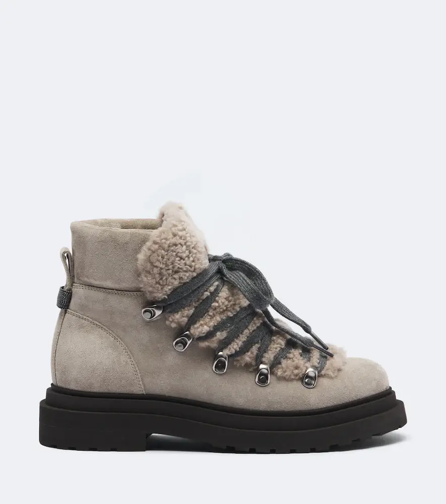 Brunello Cucinelli Monili shearling-trimmed suede lace-up boots | Thumbnail 4 Brunello Cucinelli Monili shearling-trimmed suede lace-up boots | Thumbnail 4