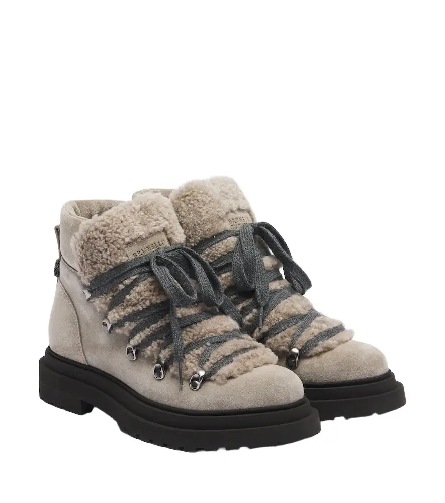 Monili shearling-trimmed suede lace-up boots Monili shearling-trimmed suede lace-up boots