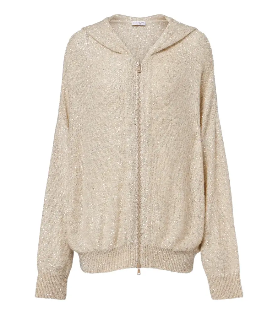 Brunello Cucinelli Knitted sequined zip-up hoodie