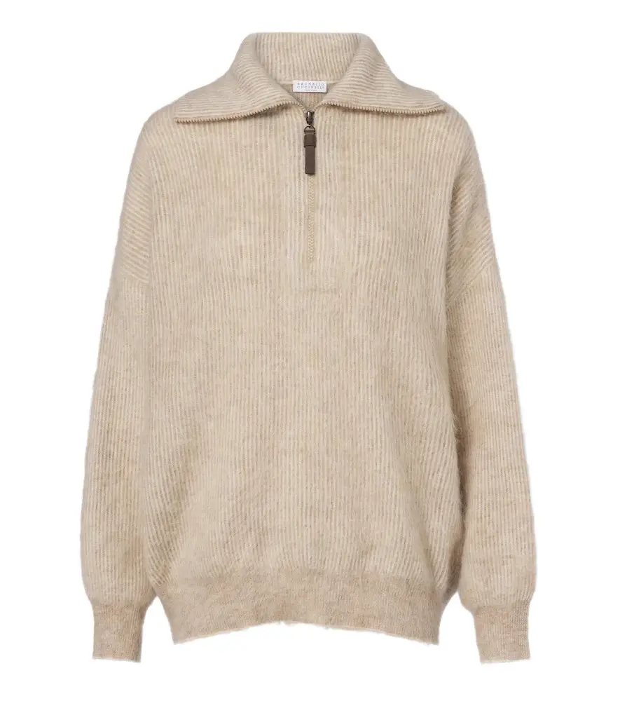 Mohair and wool-blend polo sweater