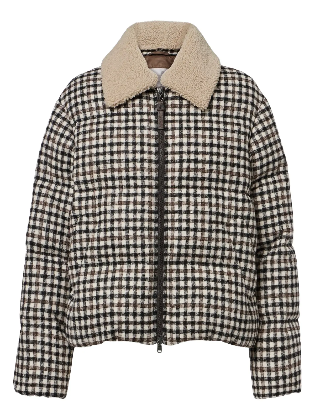 Checked alpaca and wool-blend down jacket