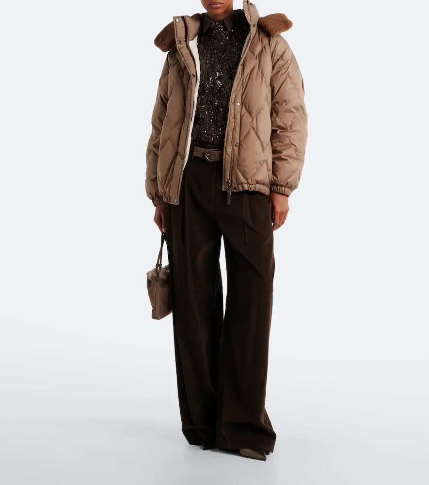 Brunello Cucinelli Shearling-trimmed quilted down jacket | Thumbnail 4 Brunello Cucinelli Shearling-trimmed quilted down jacket | Thumbnail 4