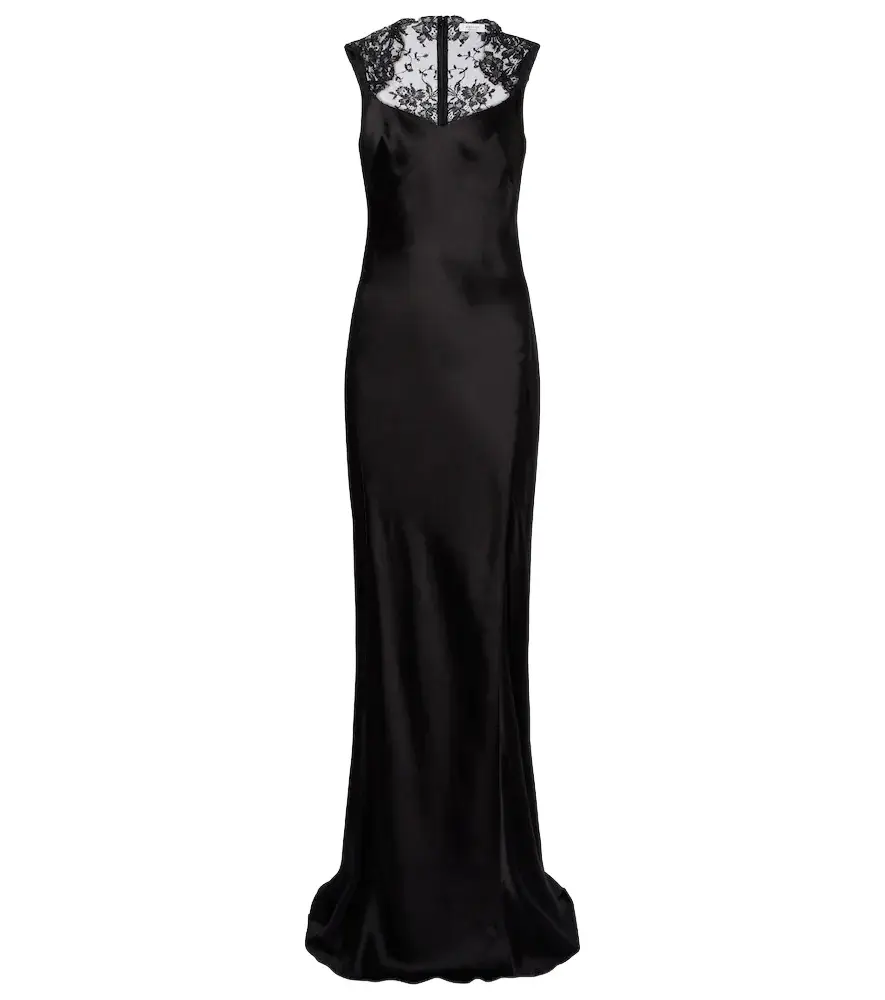 Lace-trimmed satin gown Lace-trimmed satin gown