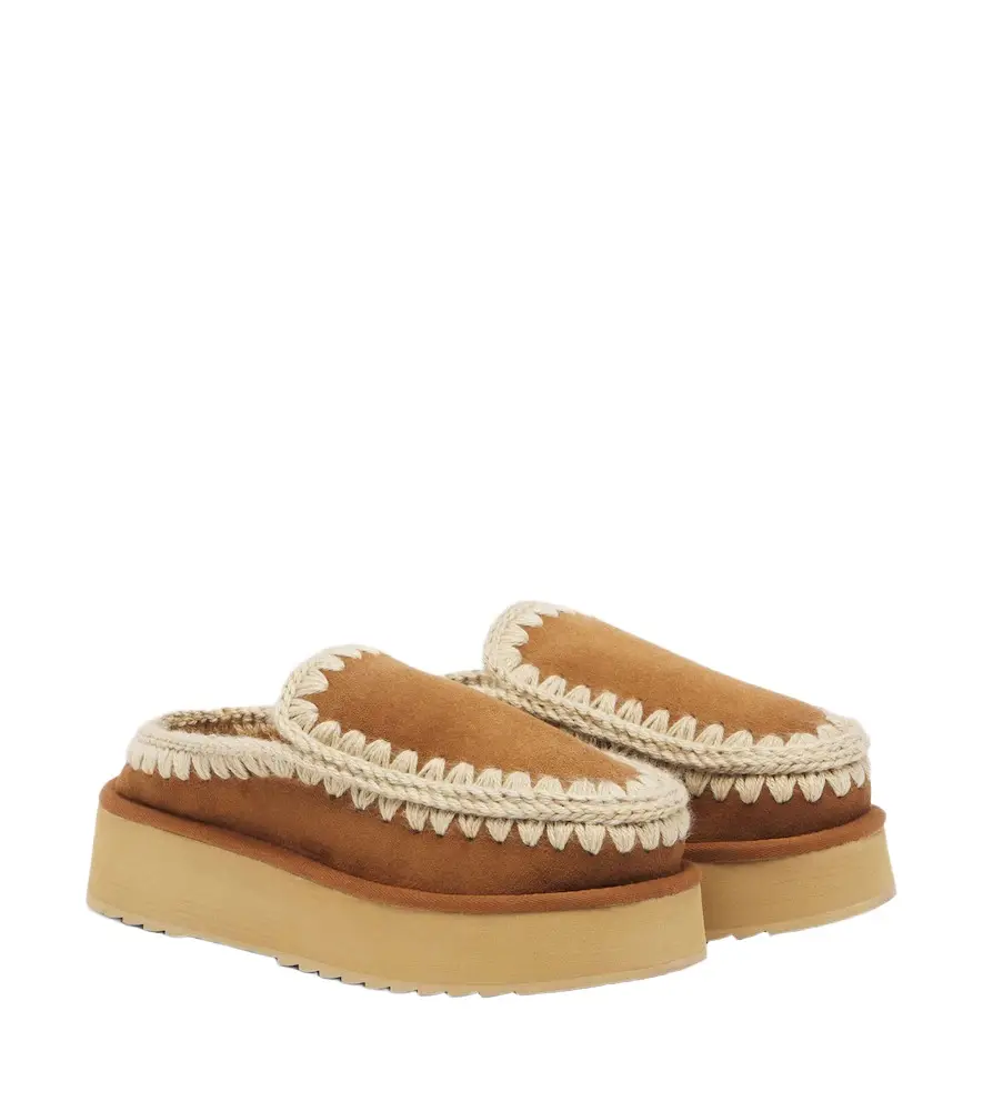 Shearling-lined suede platform clogs Shearling-lined suede platform clogs