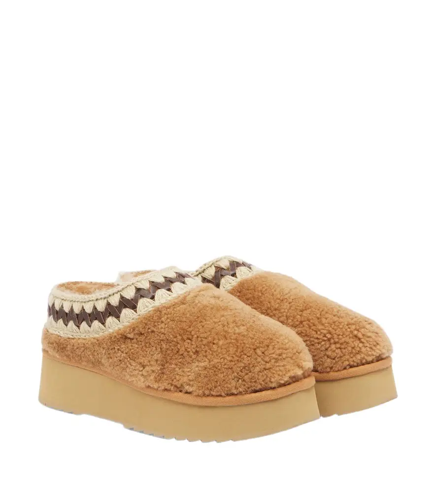 MOU Shearling platform mules